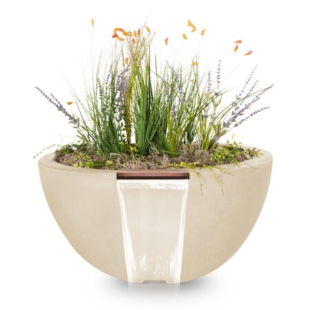 The Outdoor Plus 30 Round Luna Planter & Water Bowl - GFRC Concrete - Vanilla - OPT-LUNPW30-VAN